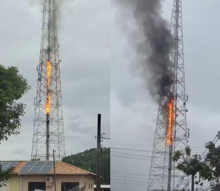Incêndio atinge torre de transmissão da TV MS Record