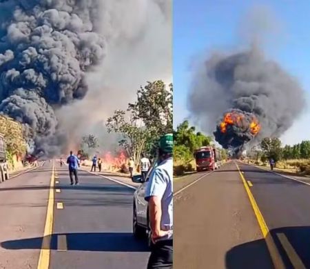 Acidente termina em explosão e deixa quatro mortos na BR-163 em MS