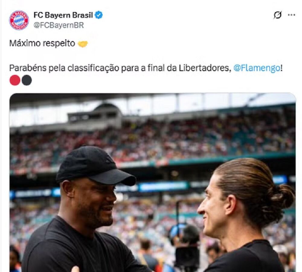 Conta oficial do Bayern parabeniza Flamengo (Foto: Reprodução/X/FCBayernBr)