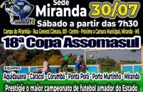 2ª fase da 18ª Copa Assomasul começa neste sábado em Miranda