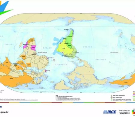 IBGE lança mapa-múndi invertido, com Brasil no centro e o Sul no topo