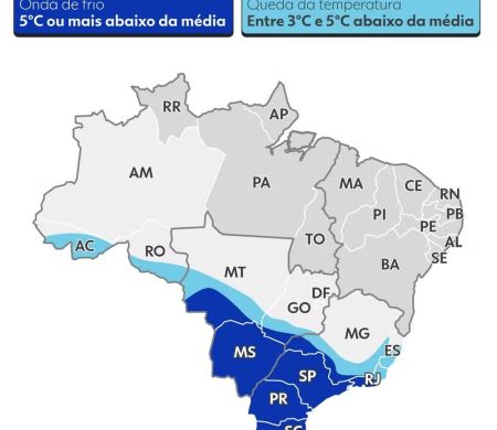 Frio atinge MS e mais 8 estados, e vair durar até a próxima semana