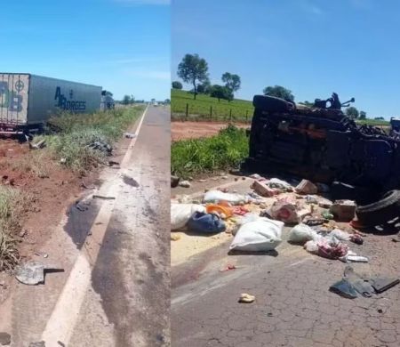 Carreta descontrolada invade pista, atinge caminhonete e mata mulher 